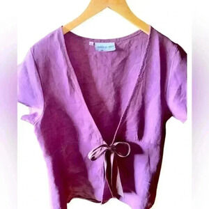 Size large Goddess Gear organic linen short sleeve jacket/ cover up. Lilac. EUC.